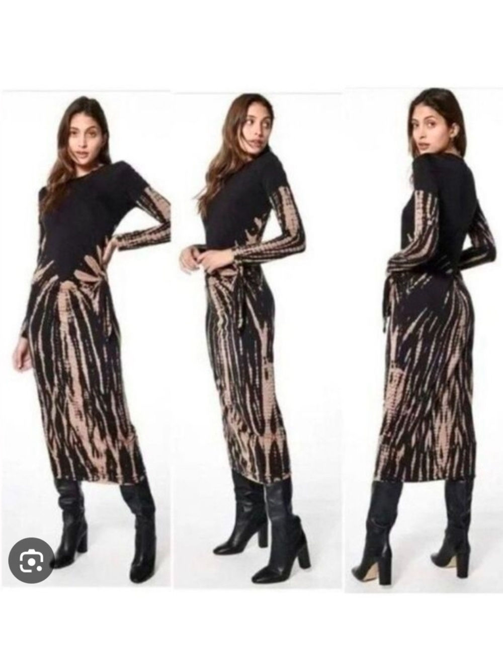 Young Fabulous & Broke Black and Beige Tie-Dye Long Sleeve Maxi Dress
